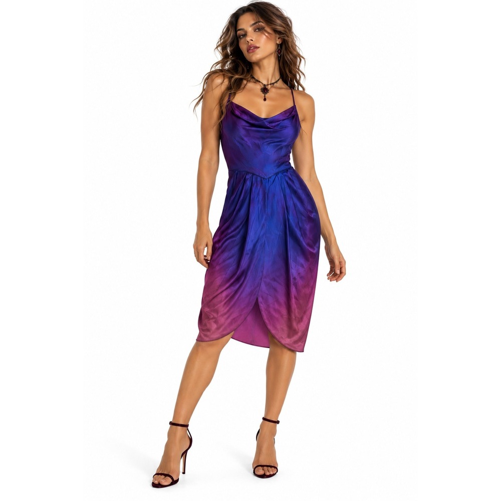Vintage Purple Ombre Cowl Dress sz S Glam Regency Romantic Femme Noir